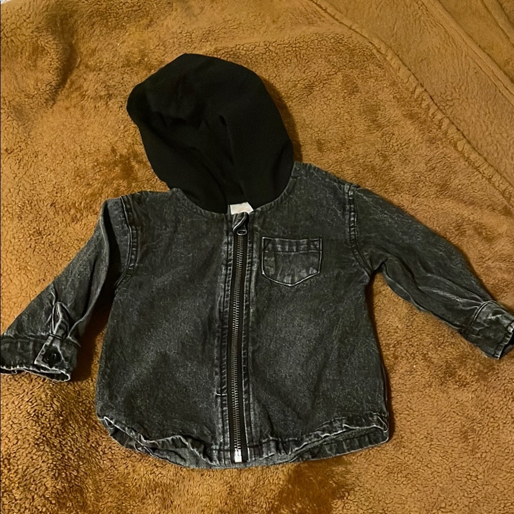 Kids Black Denim Jacket with Hood